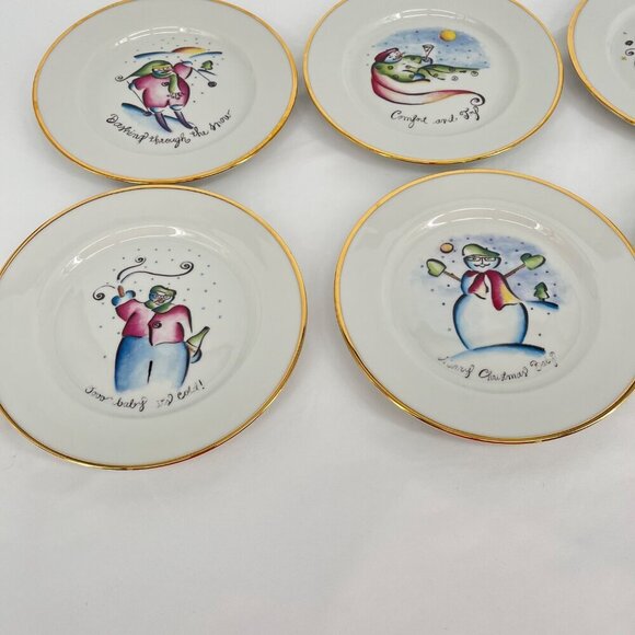 Set Of 6 Vintage Rosanna Holiday Dessert Plates With Gold Trim - Picture 4 of 5